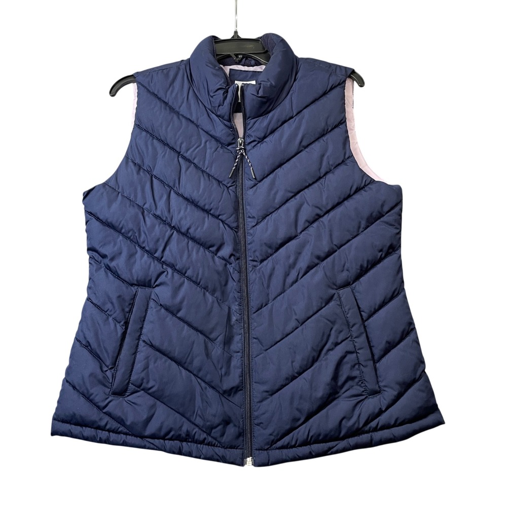 Gap Large Navy Puffer Vest 100% Polyester Full Zip Slit Pockets